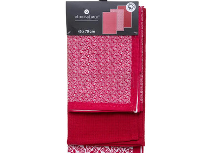 Juego de 3 paños de cocina de algodón rojo 45x70cm - 178554G