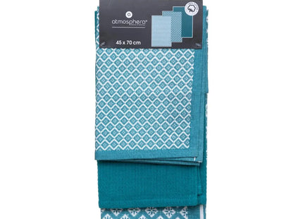 Juego de 3 paños de cocina de algodón azul canario 45x70cm - 178554Q