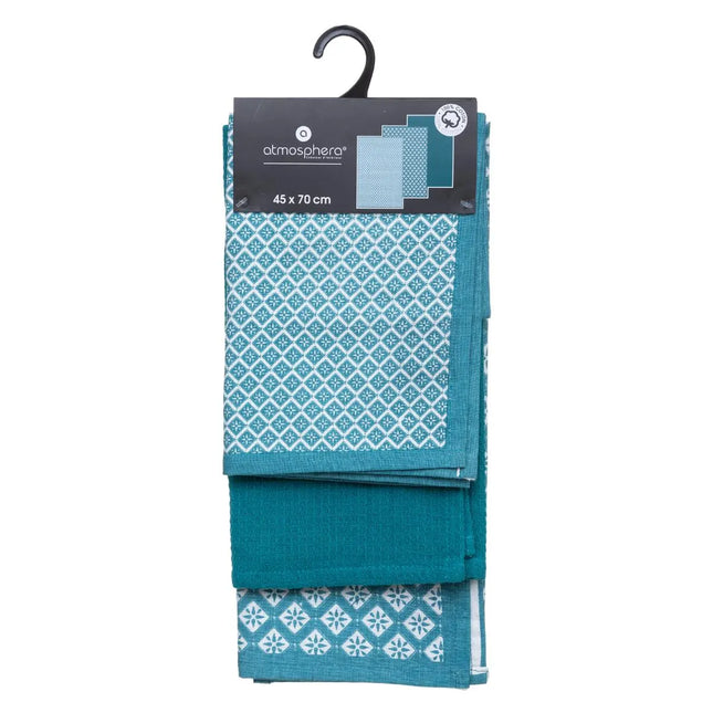 Juego de 3 paños de cocina de algodón azul canario 45x70cm - 178554Q