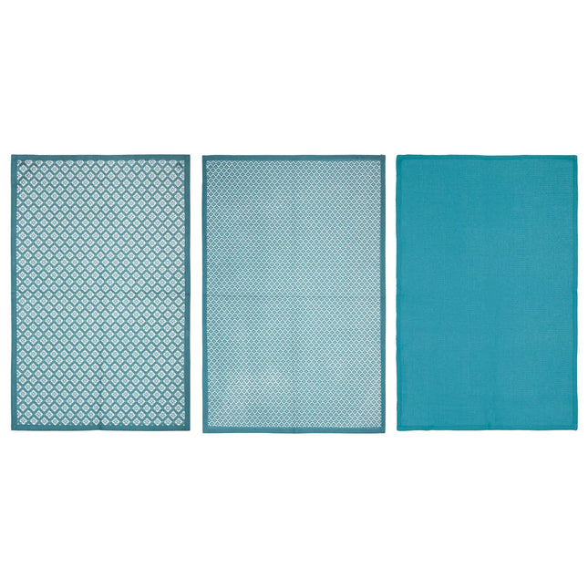 Juego de 3 paños de cocina de algodón azul canario 45x70cm - 178554Q