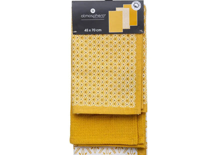Juego de 3 paños de cocina de algodón amarillo mostaza 45x70cm - 178554R