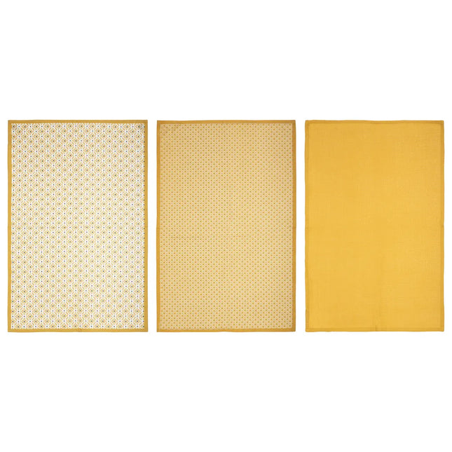 Juego de 3 paños de cocina de algodón amarillo mostaza 45x70cm - 178554R