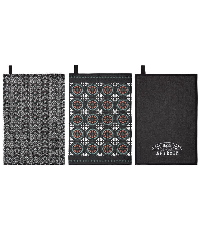 Juego de 3 paños de cocina de algodón con estampado 45x70cm - 178558