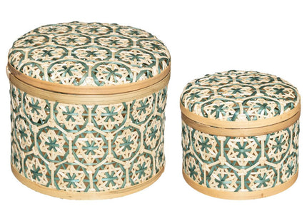 Cesta "Folk" caja redonda de bambú PM - 178767