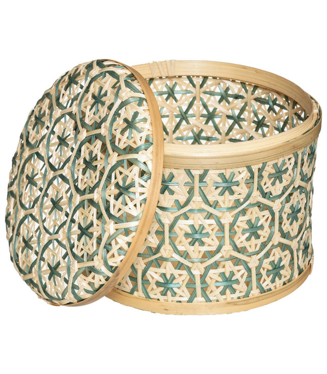 Cesta "Folk" caja redonda de bambú PM - 178767