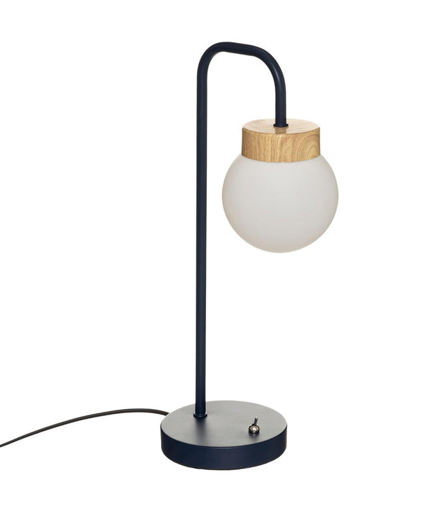 Velador de mesa "Hotel" de metal azul marino y cristal blanco A46cm - 178916