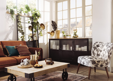 Sillón "Chiara" de madera y chenilla azul - 179145C