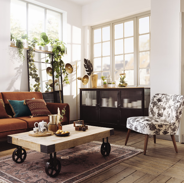 Sillón "Chiara" de madera y chenilla azul - 179145C