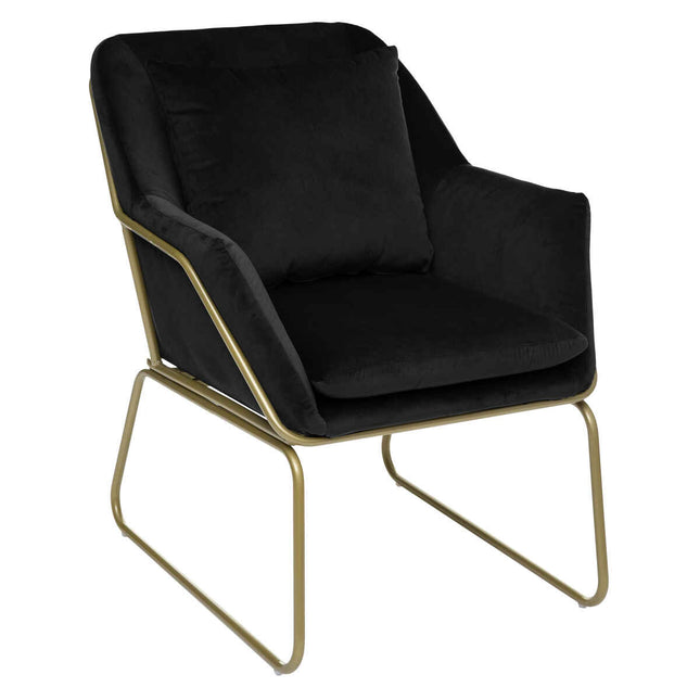 Sillón "Chet" de terciopelo negro y metal dorado - 179148A