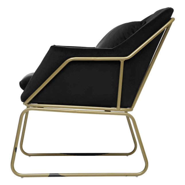 Sillón "Chet" de terciopelo negro y metal dorado - 179148A