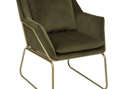 Sillón "Chet" de terciopelo verde kaki y metal dorado - 179148B