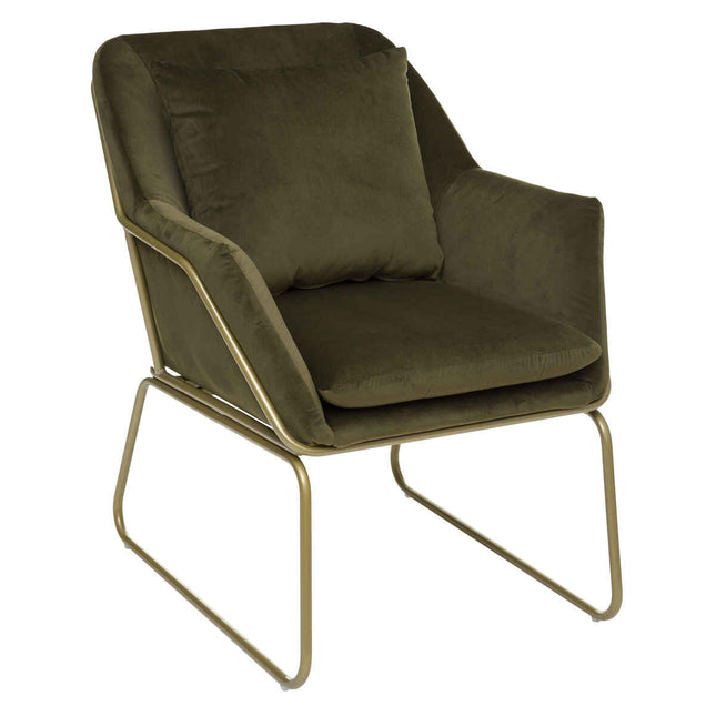 Sillón "Chet" de terciopelo verde kaki y metal dorado - 179148B