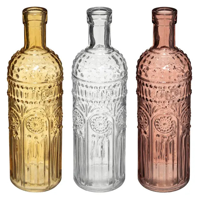 Juego de 3 botellas de vidrio "Folk", 6,8 cm de diámetro - 179209