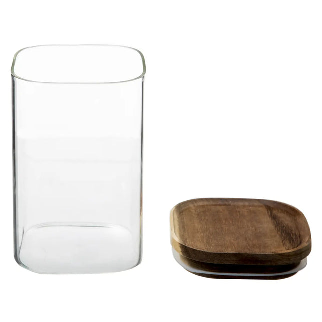 Pote de vidrio con tapa de acacia "Hermet" 1L - 179615