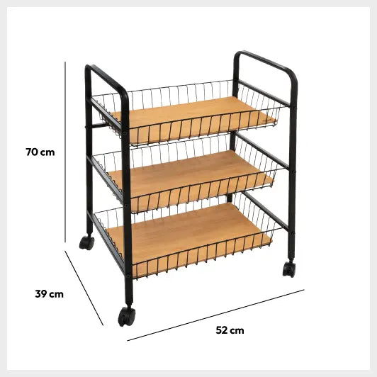Carrito con ruedas de 3 niveles "Nera" negro - 179664