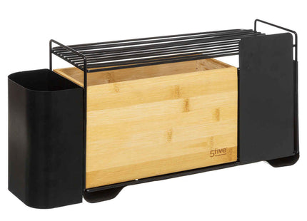 Organizador de cocina multifunción en bambú y metal negro - 179668