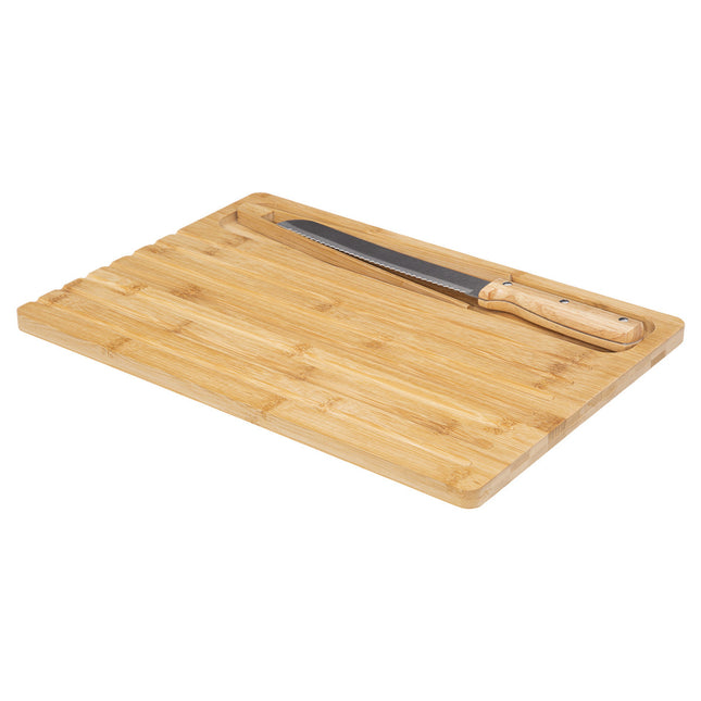 Tabla de pan de bambú con cuchillo y pinzas para tostadas - 179738