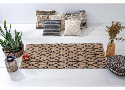 Alfombra de yute estampado "Geométrico" negro 70x140cm - 181002
