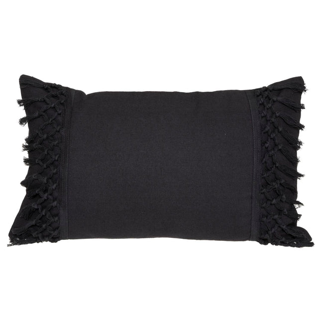 Almohada con flecos macramé de algodón gris oscuro 30x50cm - 181028L