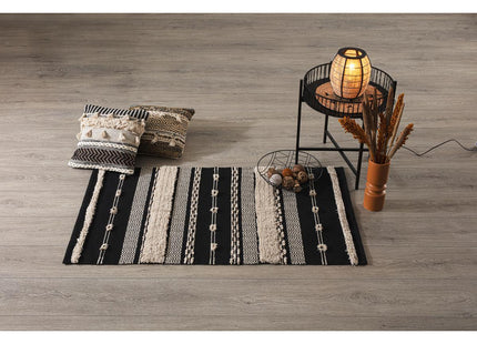 Alfombra decorativa "Delhi" de algodón beige y negro 90x150 - 181061