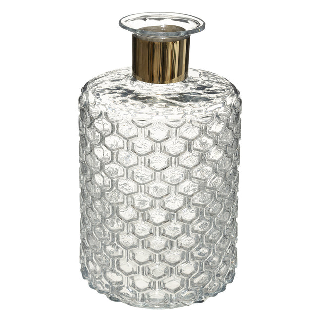 Jarrón de cristal con relieve y aro de metal H26,5 - 181412