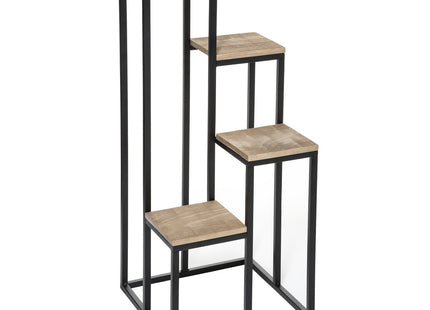 Macetero 4 bandejas en metal negro y madera - 181486