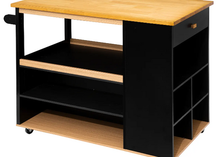 Isla de cocina con ruedas de madera en negro - 181804