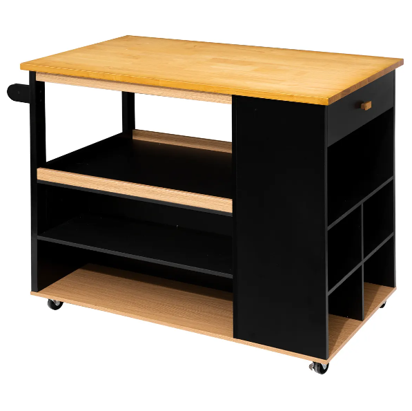 Isla de cocina con ruedas de madera en negro - 181804