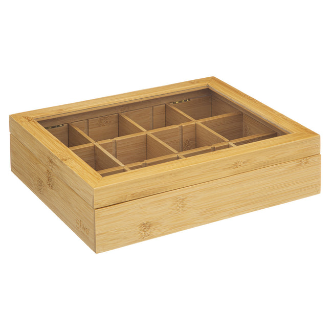 Caja de té de bambú con 12 compartimentos extraíbles - 181826