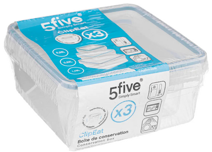 Set de 3 potes de almacenaje rectangular con cierre Clipeat - 181892