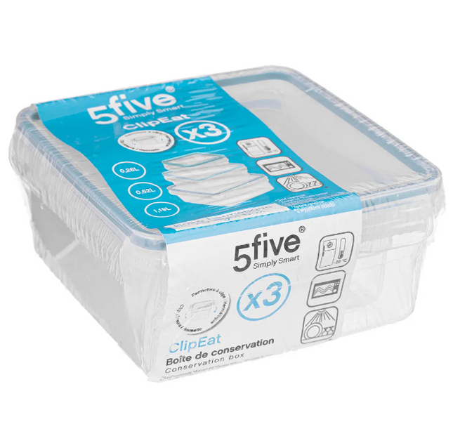 Set de 3 potes de almacenaje rectangular con cierre Clipeat - 181892