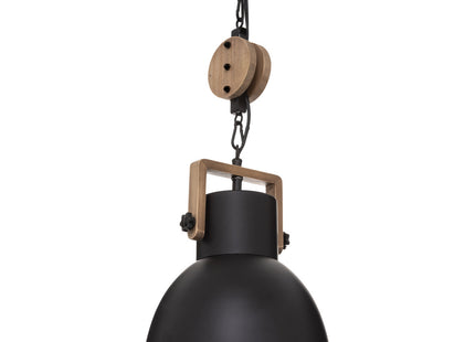 Lámpara suspendida "Silas" de metal negro y madera D23 - 182454