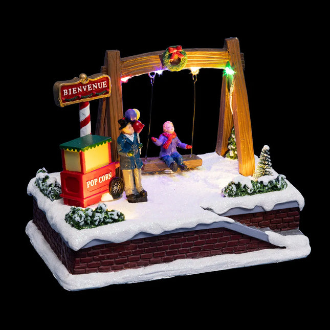 Pueblo navideño columpio animado 6 LED multicolores - 183245