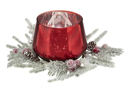 Candelero de vidrio decorado con corona de piñas 10x8cm - 183457RG