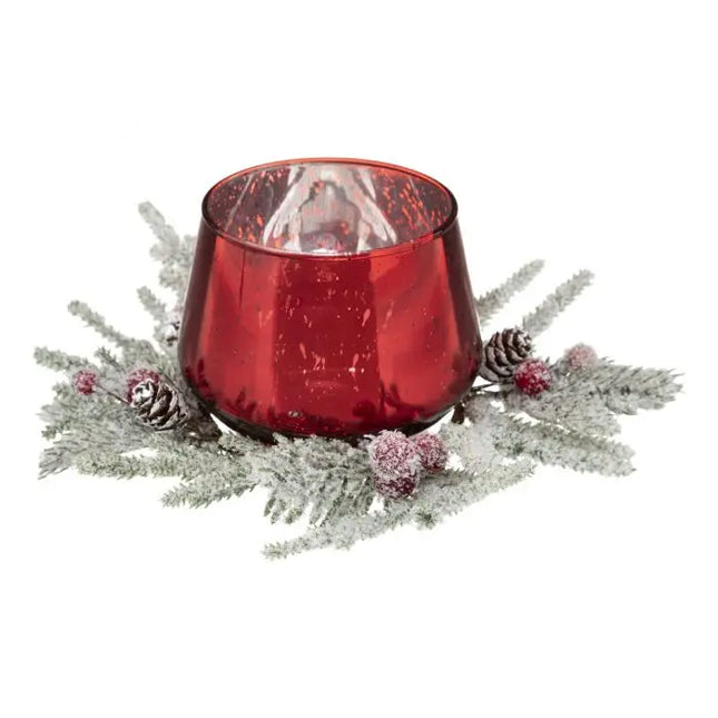 Candelero de vidrio decorado con corona de piñas 10x8cm - 183457RG