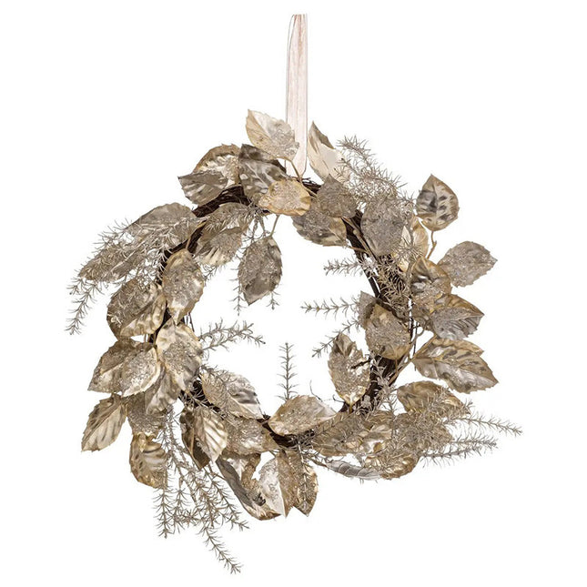 Corona navideña de hojas doradas D40cm -  183861