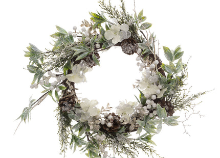 Gran corona de madera con ramas de flores decoradas y brillantes D50cm - 183889