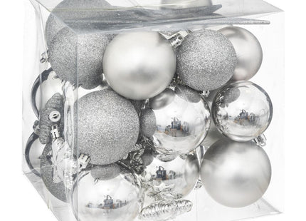 Kit navideño de 35 piezas Bola, Copo de Nieve y Escudo color plata - 184168