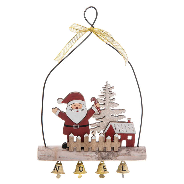Deco navideña "Campanas" de madera de Papá Noel - 184351