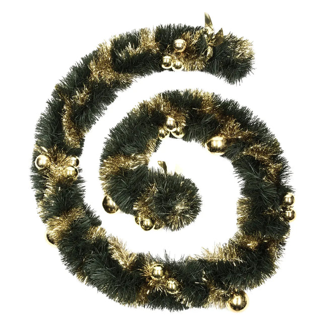 Guirnalda navideña verde con bolas doradas D10 x 270 cm - 184440