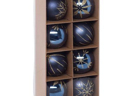 Juego de 8 bolas estampadas D8cm azules y doradas  - 184591