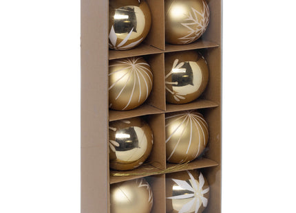 Juego de 8 bolas navideñas D8cm estampado blanco y dorado - 184592