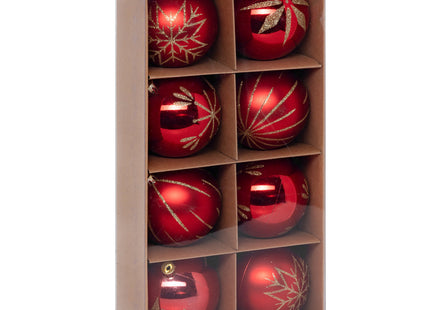 Juego de 8 bolas navideñas D8cm estampado rojo y dorado - 184593