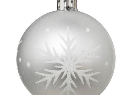 Juego de 25 bolas navideñas D6cm estampado blanco y plateado - 184658