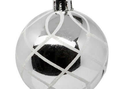 Juego de 25 bolas navideñas D6cm estampado blanco y plateado - 184658