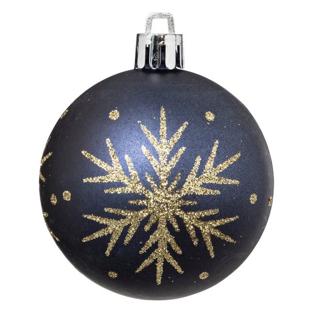 Juego de 25 bolas navideñas D6cm estampado azul y dorado - 184659