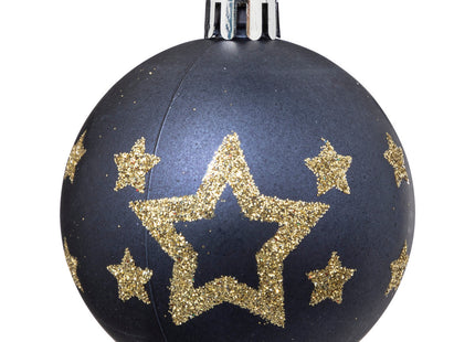 Juego de 25 bolas navideñas D6cm estampado azul y dorado - 184659