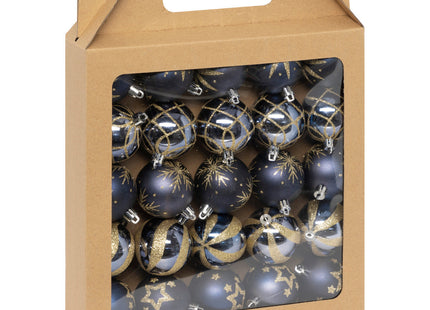 Juego de 25 bolas navideñas D6cm estampado azul y dorado - 184659