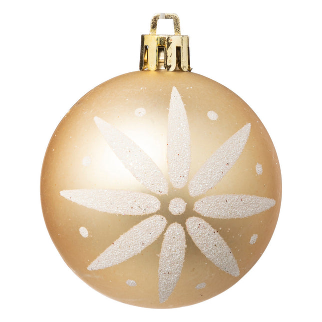 Juego de 8 bolas navideñas D8cm estampado blanco y dorado - 184592