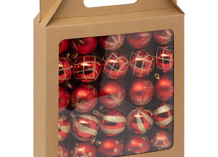 Juego de 25 bolas navideñas D6cm estampado rojo y dorado - 184661